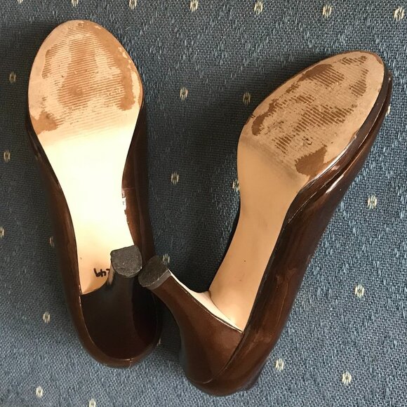 ENZO ANGIOLINI Heels- Patent Leather Peep Toe (Brown) - Picture 10 of 12